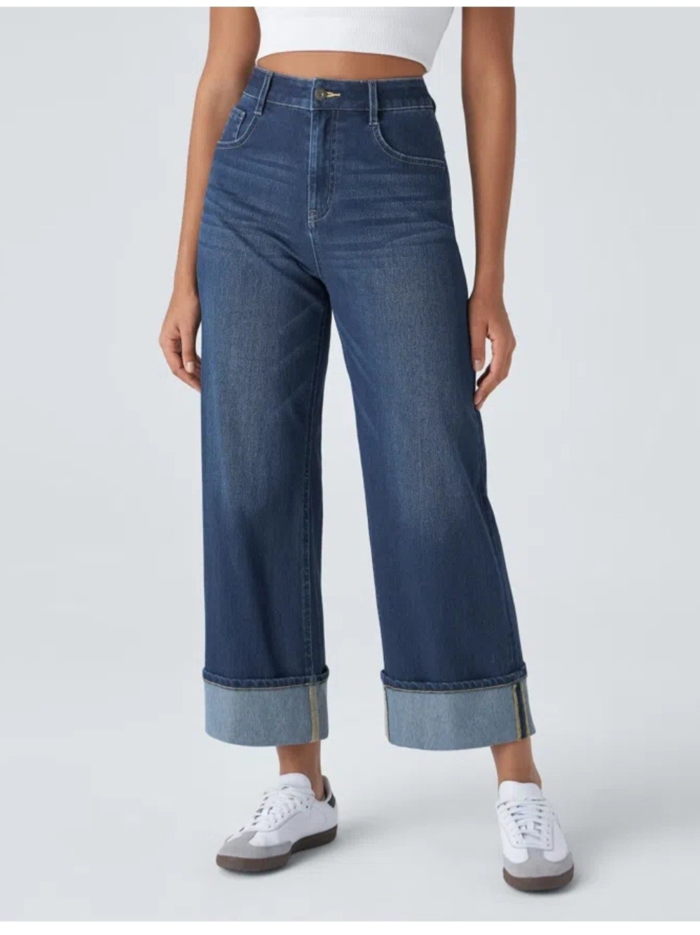 HALARA Womens Flex High Waisted Rolled/cuffed/cropped wide Leg Jeans XL